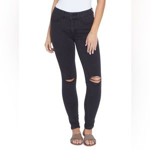 Seven7 TUMMYLESS HIGH RISE SKINNY JEAN Distressed Black Size 10